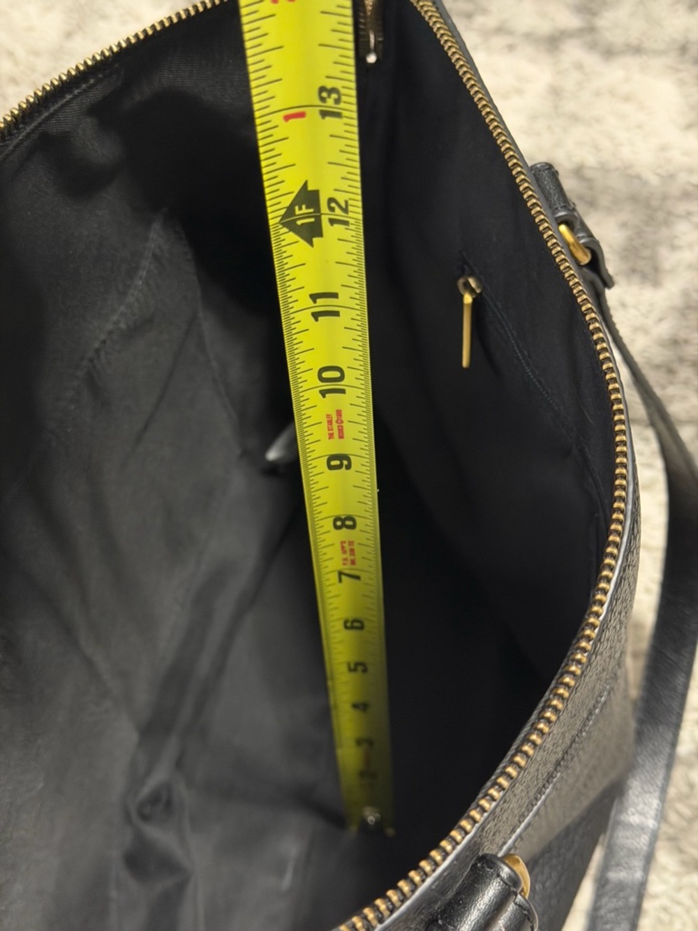 Fossil Black Leather 1 main Compartment and 3 zippered Tote with Key Charm - Picture 6 of 14